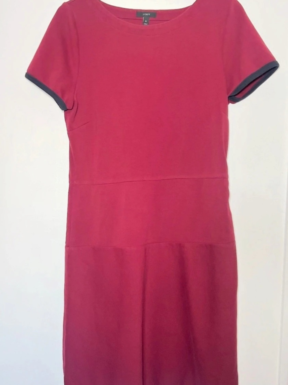 J.Crew Midi Short Sleeve Dress in Maroon with Navy Trim Size 12